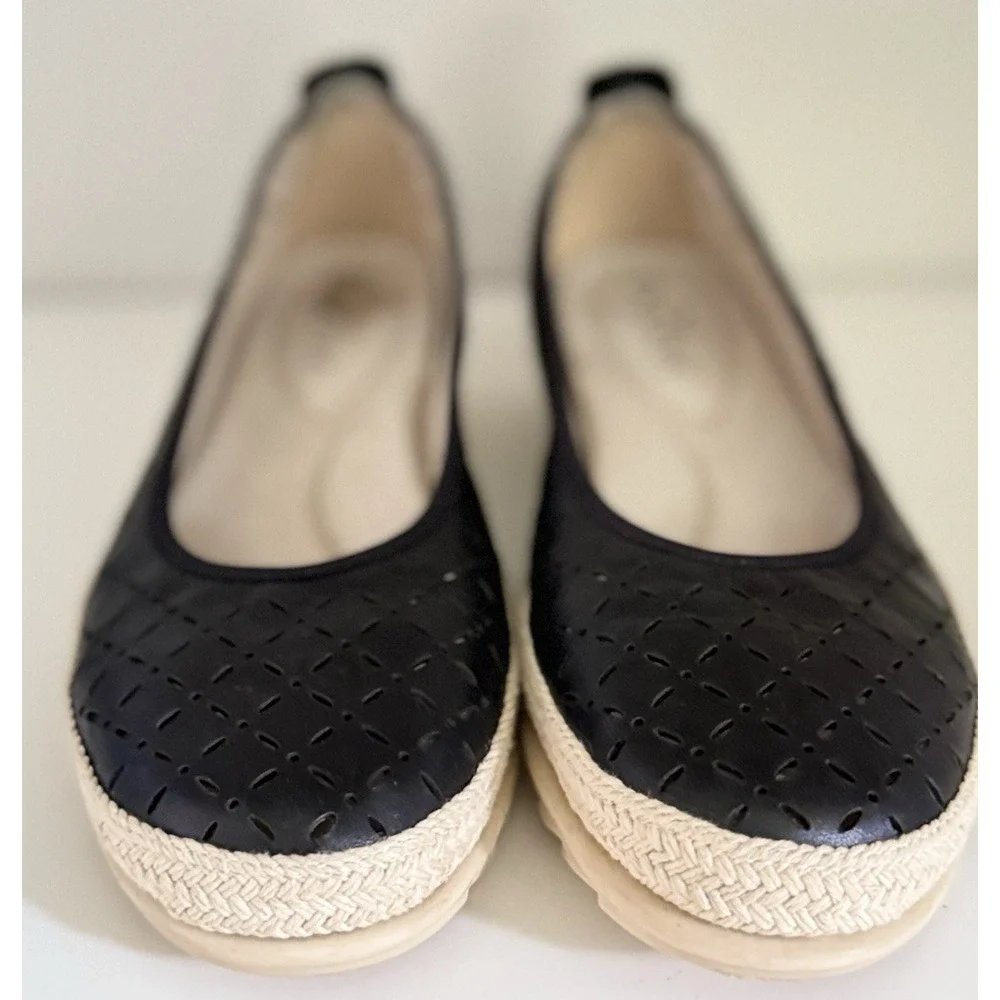 Enjoiya Women's Cut Out Slip‎ On Black Beige Espadrille Look Size 40 US 9 - 9.5